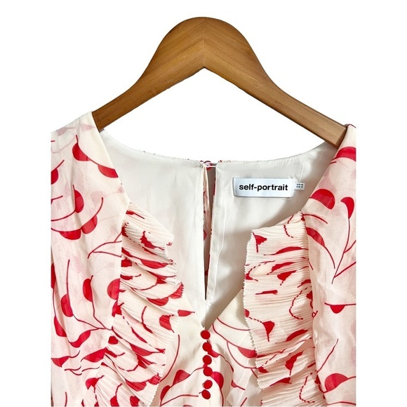 SELF-PORTRAIT Crescent Chiffon Printed Cape Lovecore Red and Cream Dress - Picture 5 of 11
